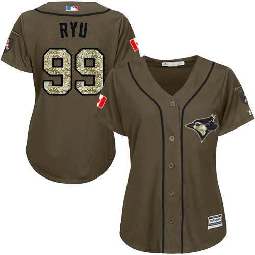 Blue Jays #99 Hyun-Jin Ryu Green Salute to Service Women's Stitched MLB Jersey